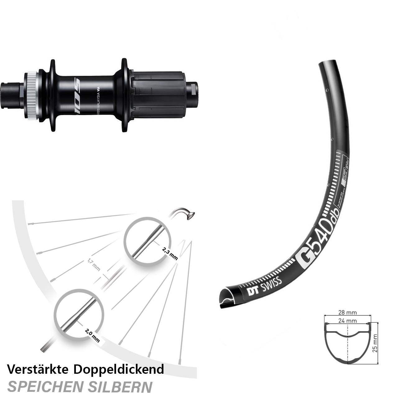 Disc Laufrad 12x142 29 Zoll DT Swiss G 540 Shimano 105 8-12 fach HG