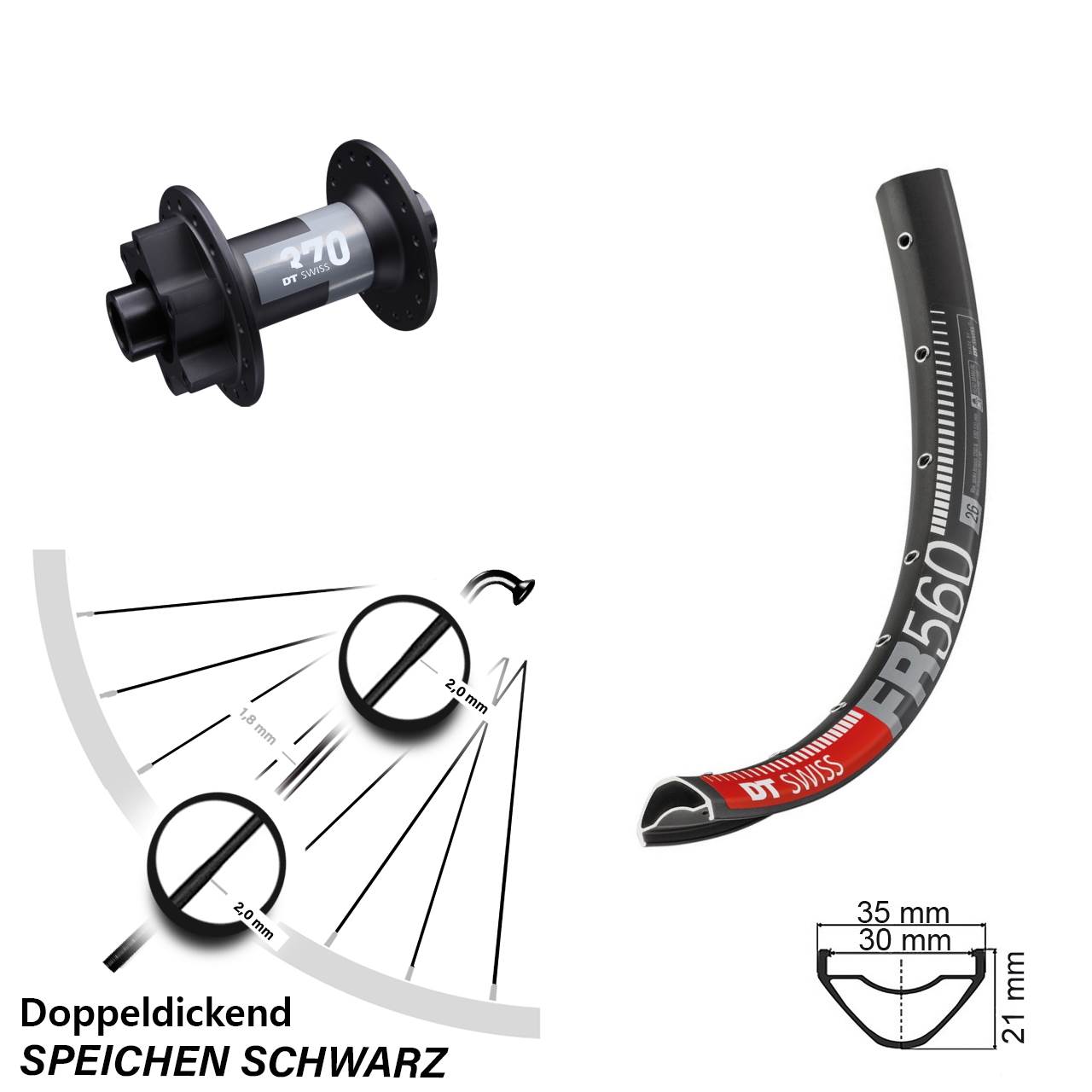 26 Zoll DT Swiss FR 560 370 Disc Laufrad 15x100