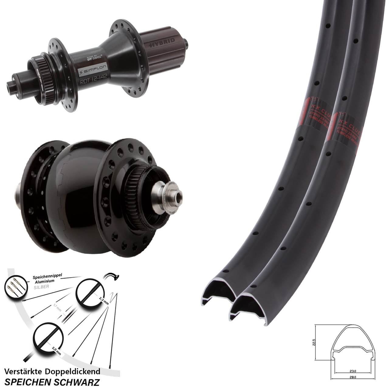 KX Clue DT Swiss 370 Hybrid SONdelux 650B Centerlock Laufradsatz QR 8-11 fach HG
