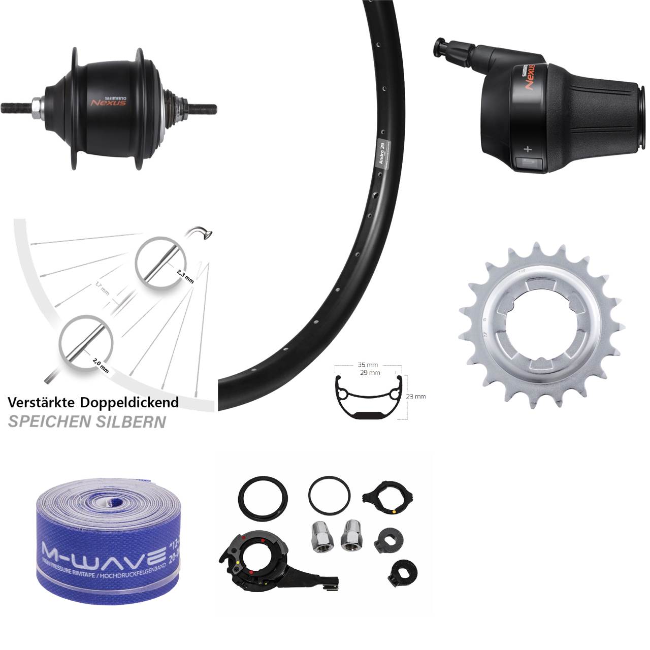 Shimano Nexus 8-Gang Premium Ryde Andra 29 Zoll Hinterrad für Rollenbremse