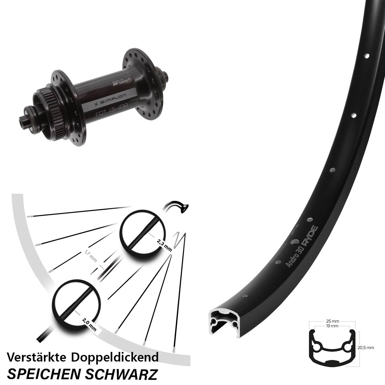 Disc Vorderrad QR 29 Zoll Ryde Andra 30 DT Swiss 370