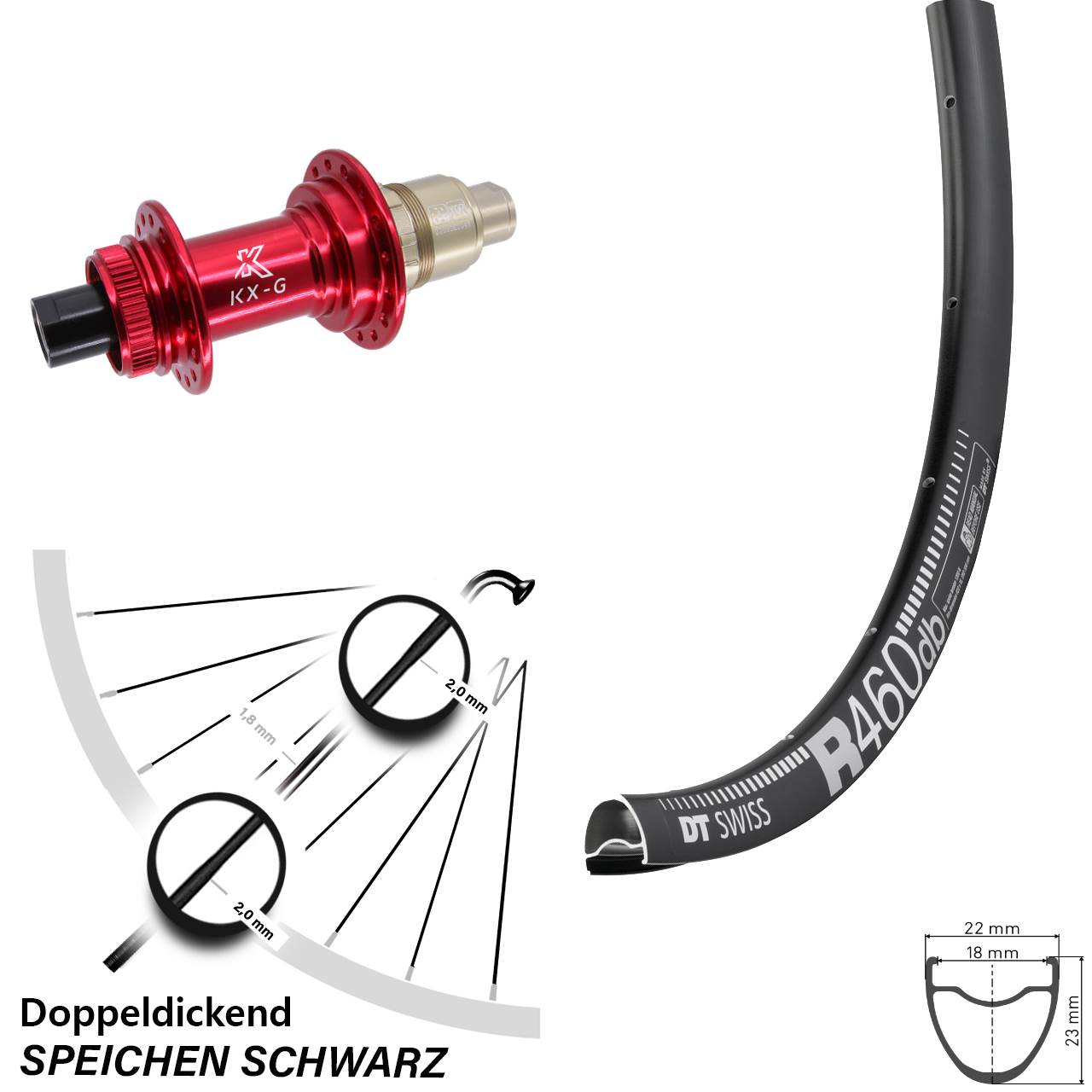 Disc Hinterrad 12x142 28 Zoll DT Swiss R460 KX-G rot