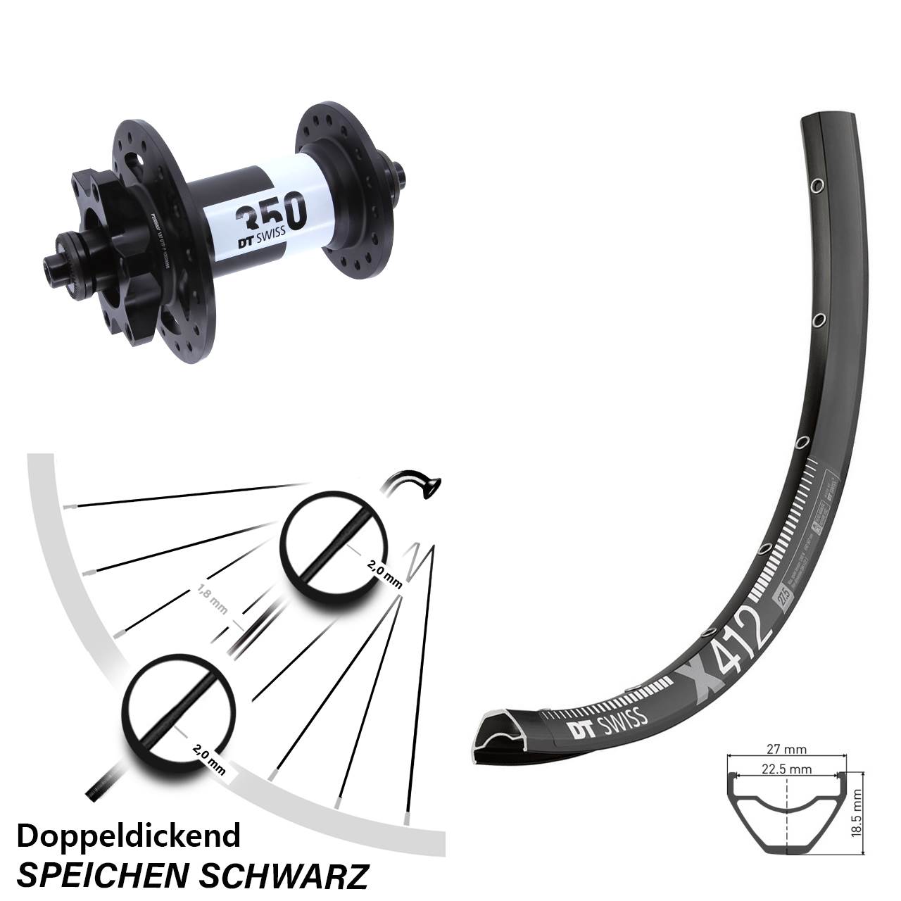 28-29 Zoll DT Swiss X 412-350 Disc Laufrad für Schnellspanner
