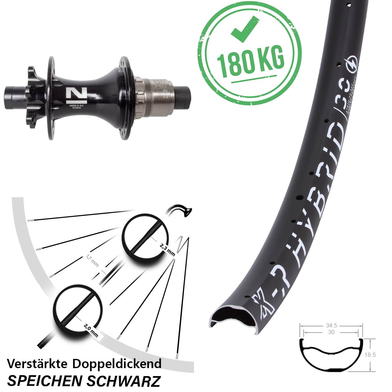 Disc Hinterrad 29 Zoll KX-R Hybrid 30 Novatec D462SB XD 11-12 fach 12x148