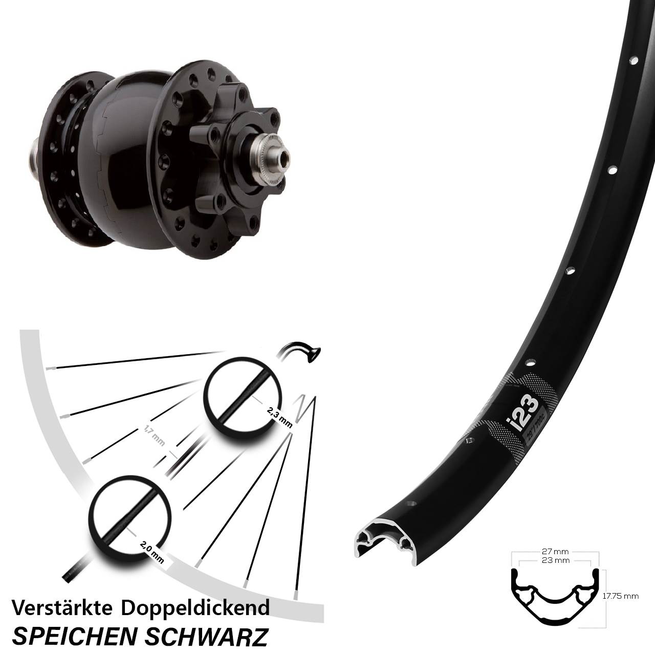 SON 28 WTB i23 ST 28-29 Zoll Vorderrad mit Nabendynamo 6-Loch für Schnellspanner