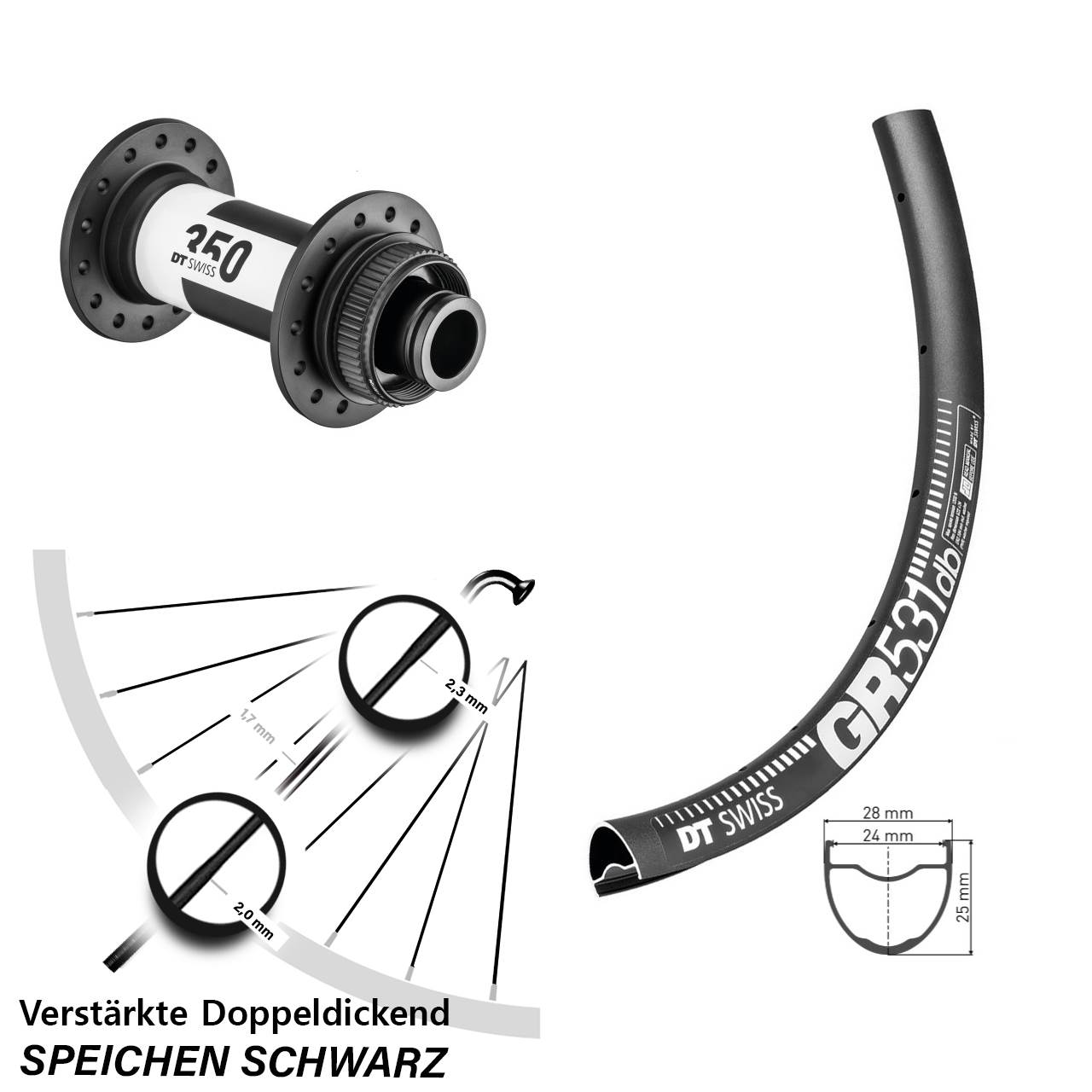 DT Swiss GR531 DT Swiss 350 27,5 Zoll Vorderrad Centerlock 15x110 Boost