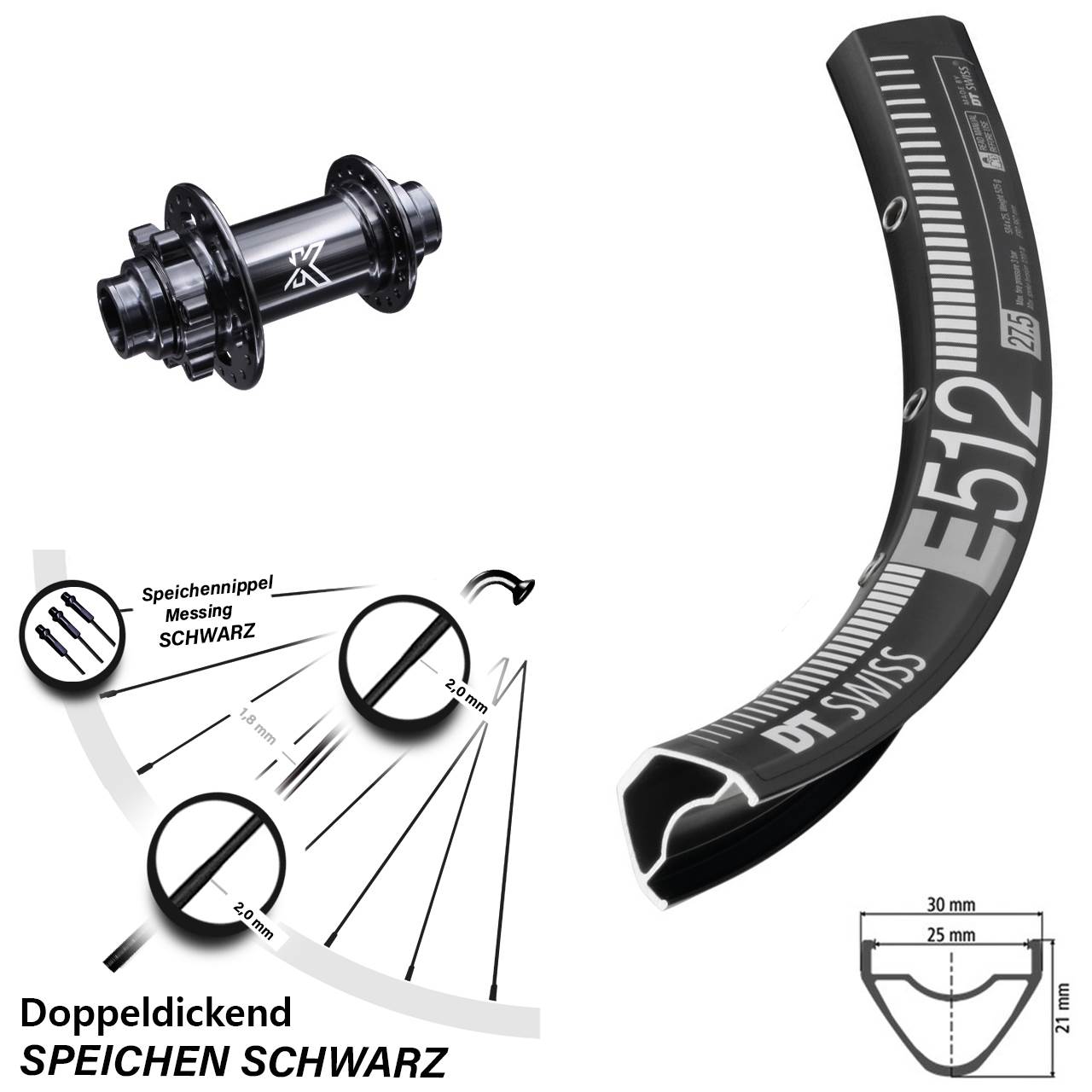 DT Swiss E512 KX-M Downhill 27,5 Zoll Disc Laufrad 20x110 non Boost