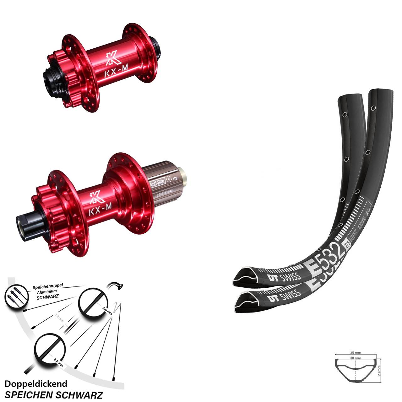 Disc Laufradsatz 29 Zoll DT Swiss E532 KX-M rot 8-12 fach HG 15x100 12x142