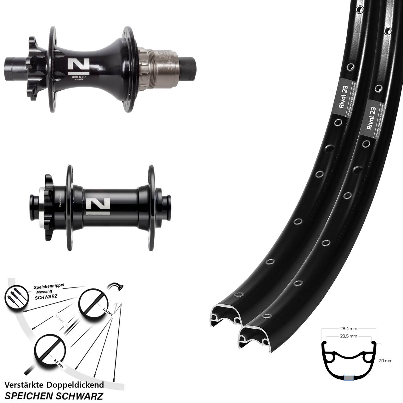 Ryde Rival 23 Novatec D041SB D462 27,5 Zoll Laufradsatz 6-Loch 15x110 12x148 SRAM XD