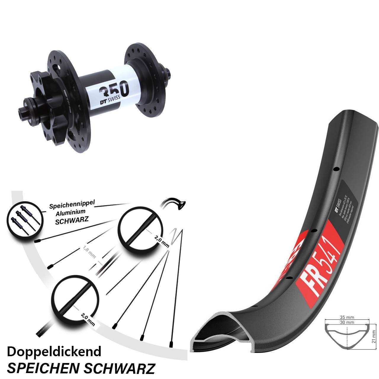 Disc Vorderrad 27,5 Zoll DT Swiss FR541-350 für Schnellspanner