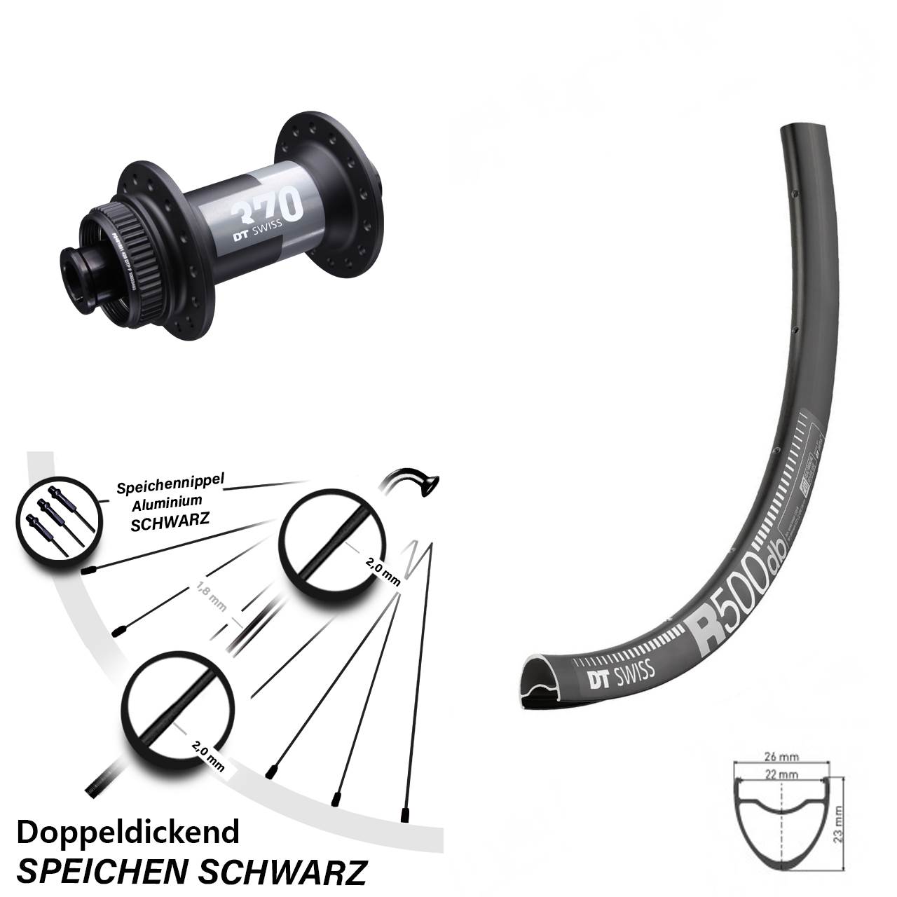 28 Zoll Vorderrad DT Swiss R 500 mit 370 Centerlock 12x100 mm Nabe