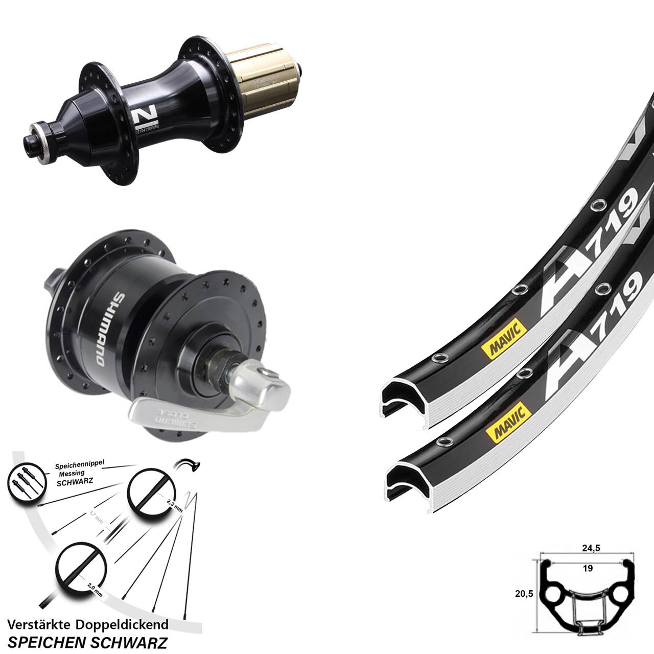 Laufrad-Satz QR 28 Zoll Mavic A719 Novatec F-162SB Shimano DH3N72 8-12 fach HG
