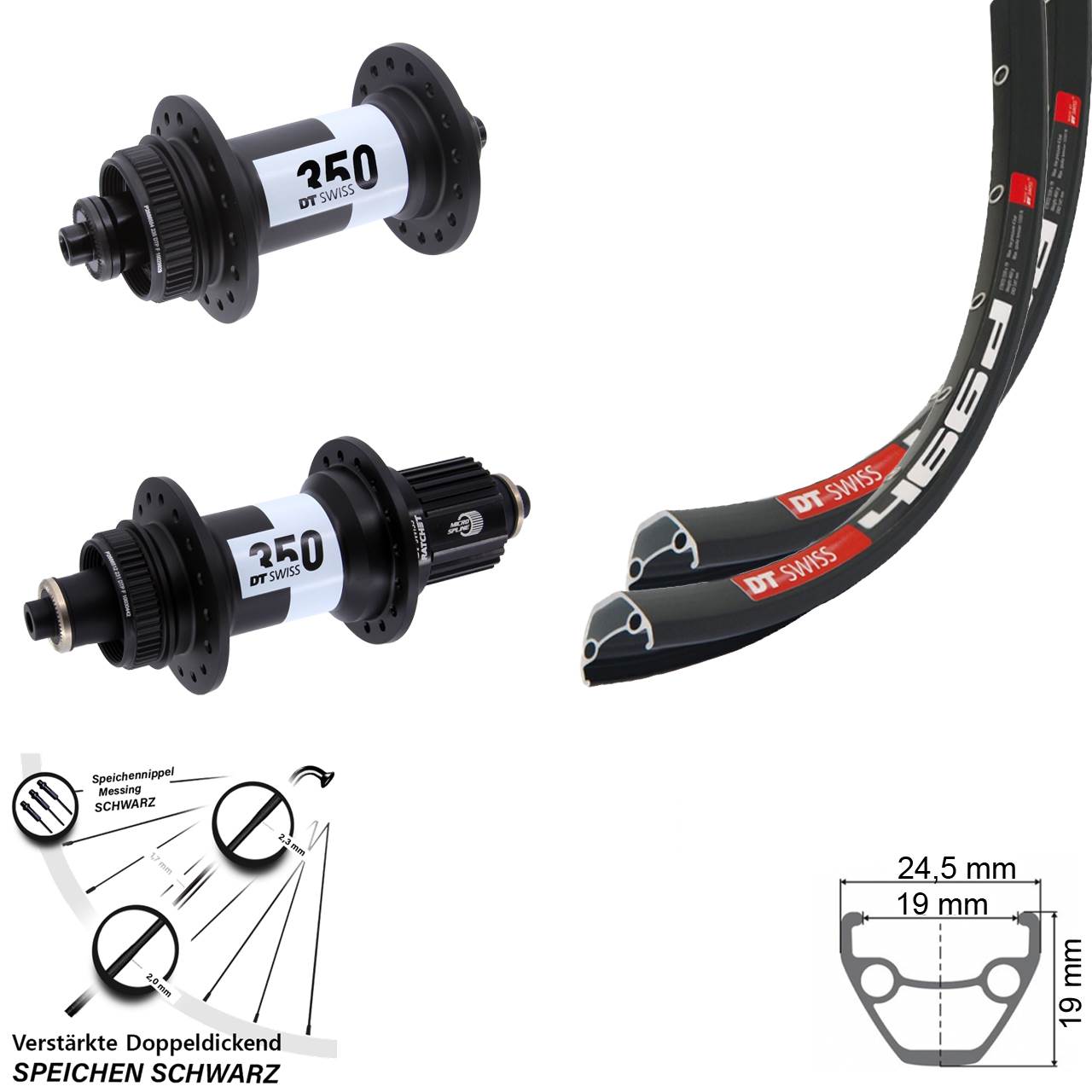 DT Swiss 466d-350 DT Swiss 28 Zoll Disc Laufradsatz QR Micro Spline