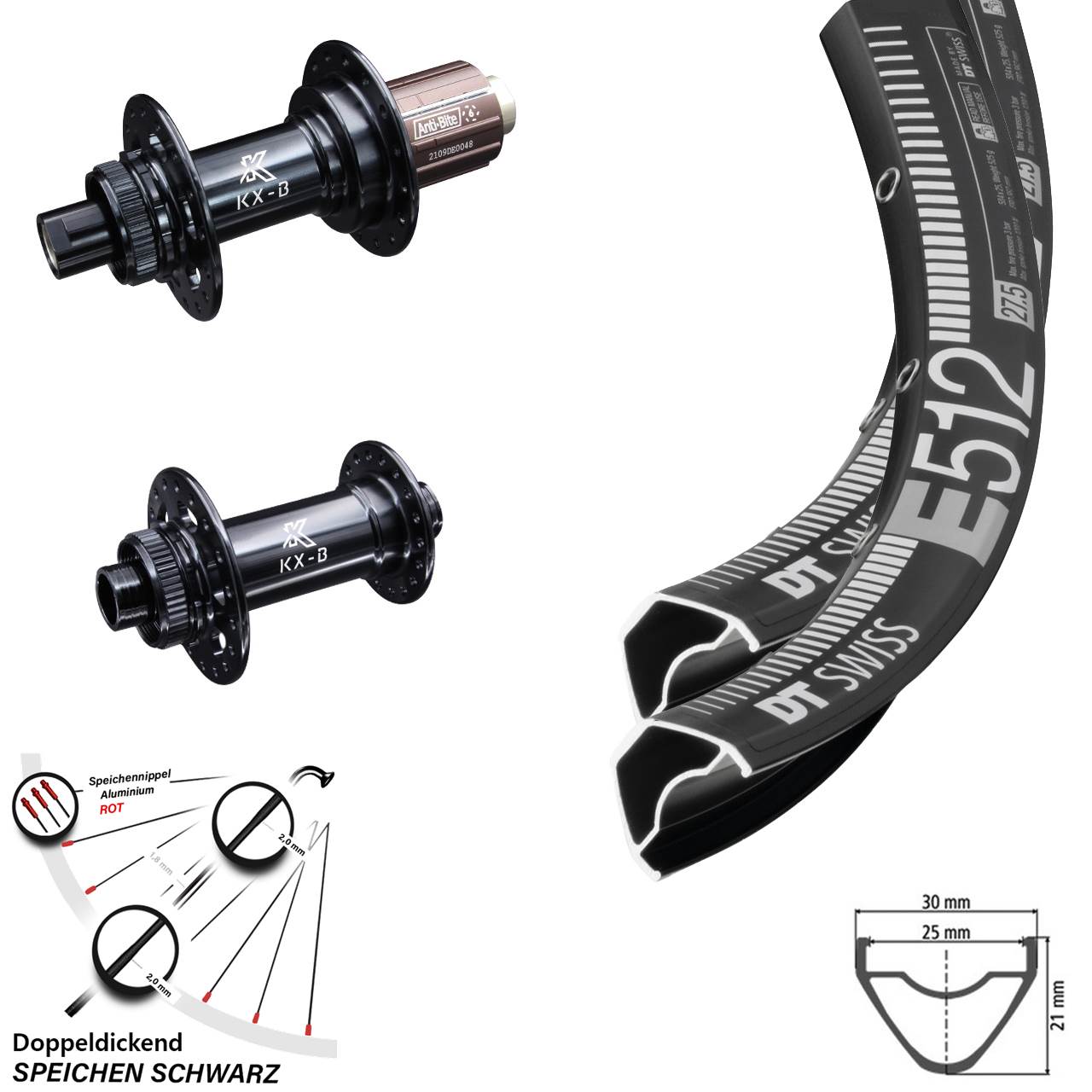 DT Swiss E 512 29 Zoll Laufradsatz KX-B Centerlock Boost 15x110 12x148 Shimano 8-12 fach