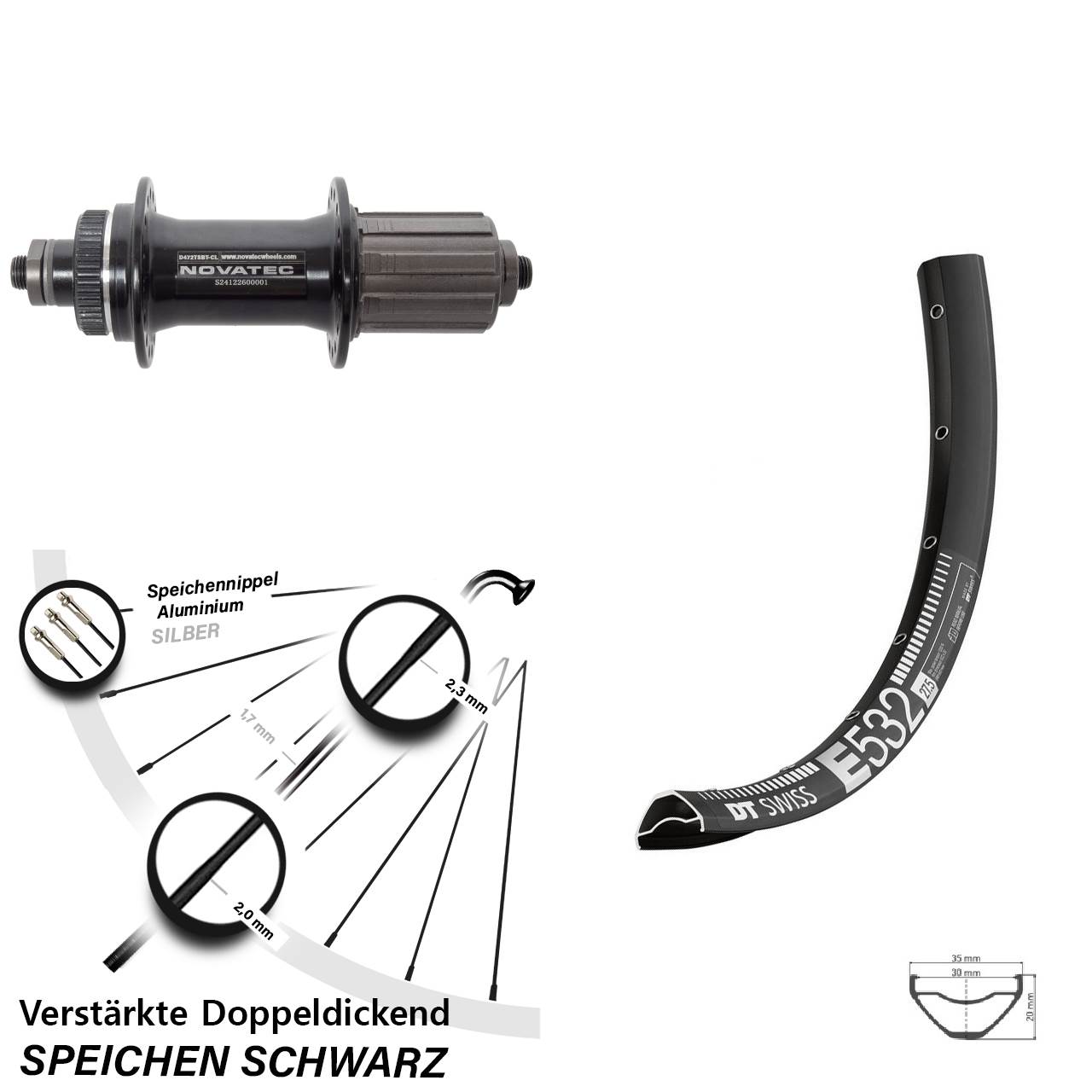 29 Zoll DT Swiss E532 Novatec D472 Disc Hinterrad QR 8-12 fach