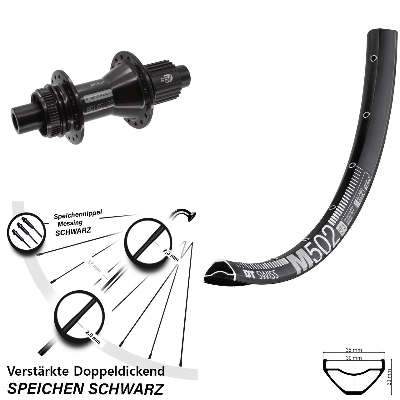 27,5 Zoll DT Swiss M502 370 Hybrid Centerlock Hinterrad 12x142 Micro Spline