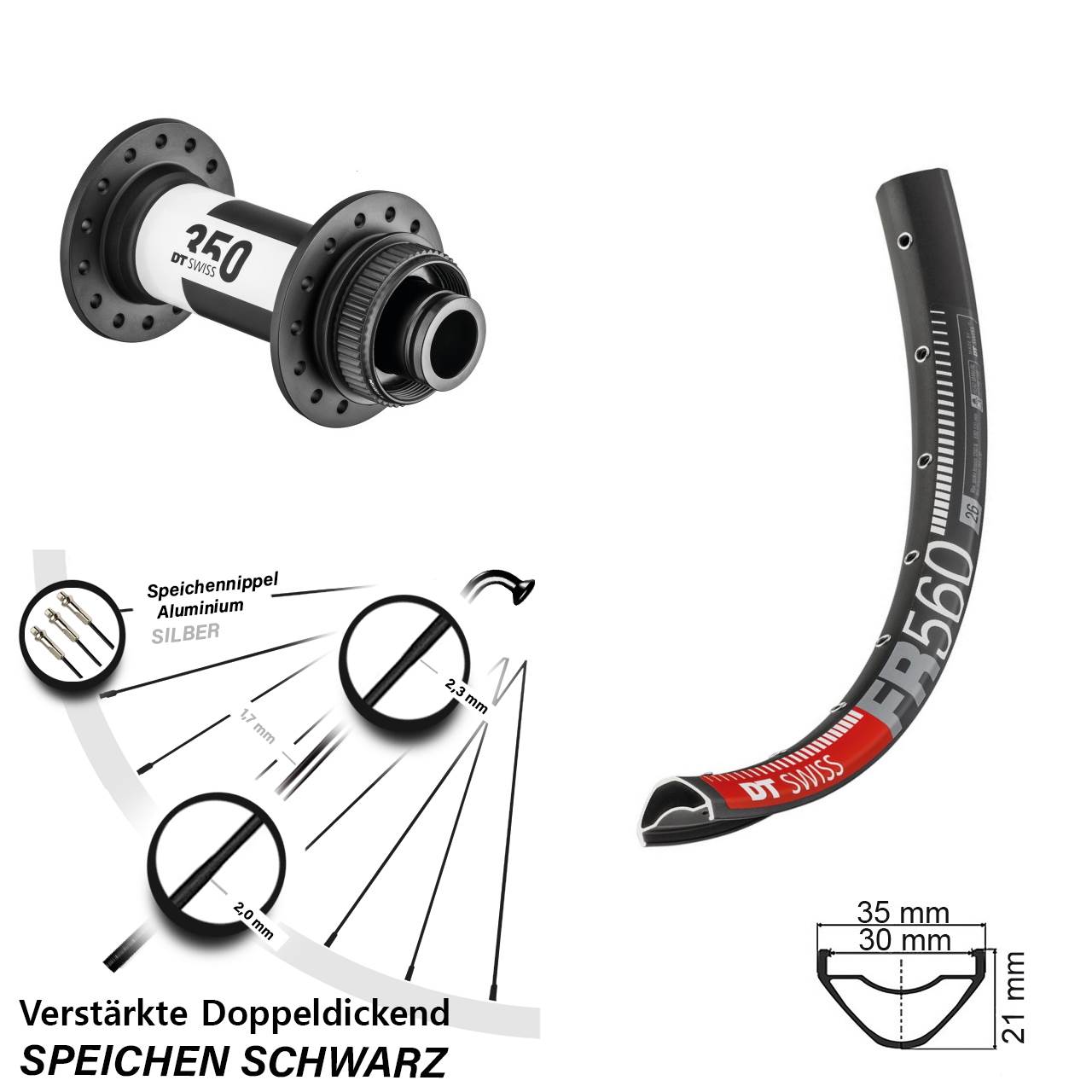 26 Zoll DT Swiss FR560-350 Vorderrad Centerlock 15x110 Boost