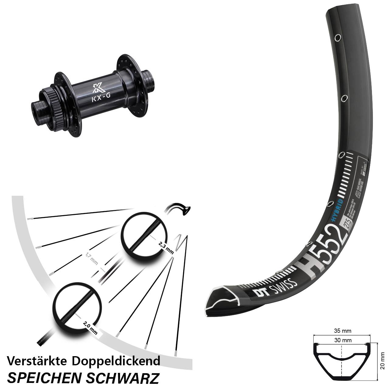 Disc Vorderrad 15x100 27,5 Zoll DT Swiss H 552 KX-G
