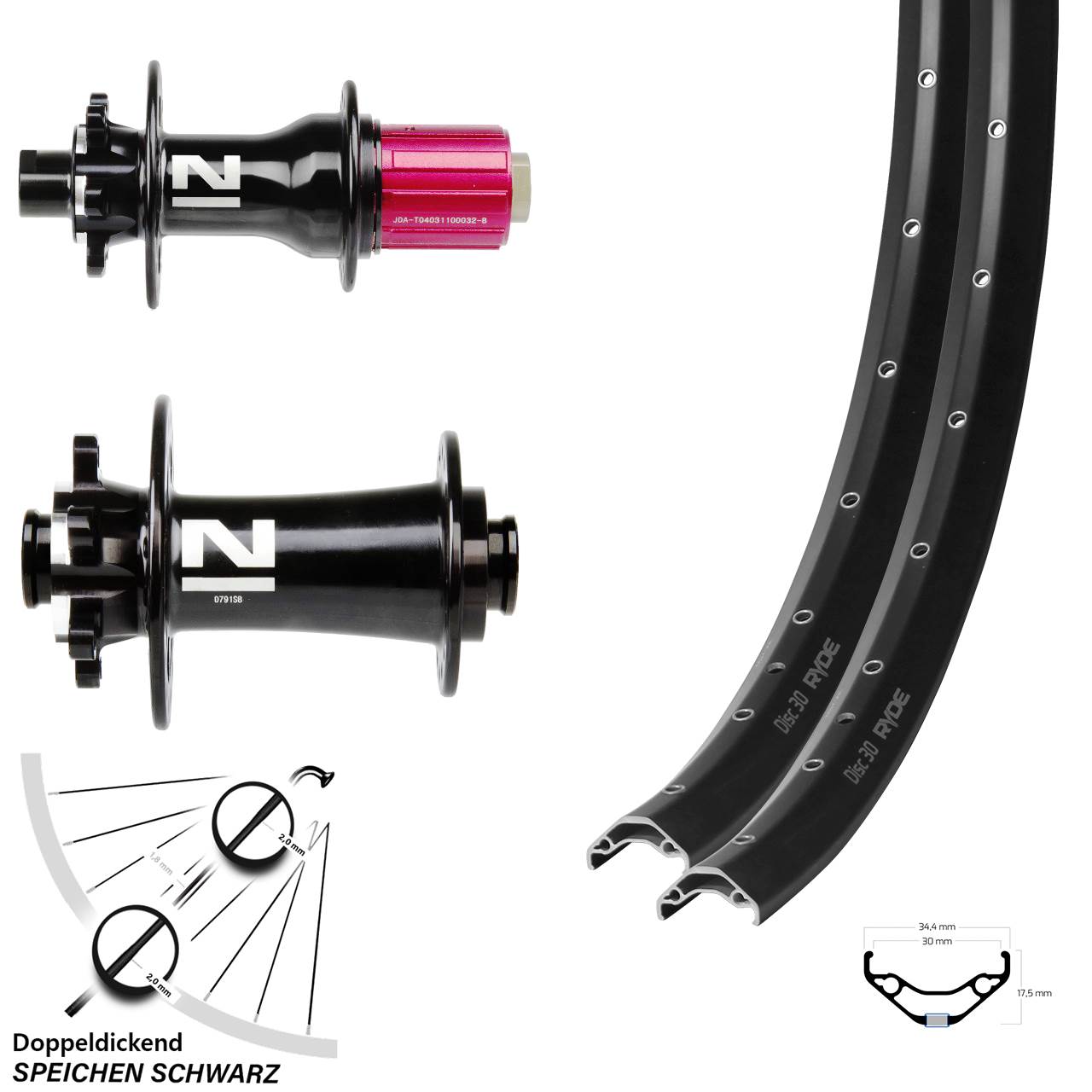 6-Loch Laufradsatz 29 Zoll Ryde Disc 30 Novatec D791 Superlight 8-12 fach 15x100 12x142
