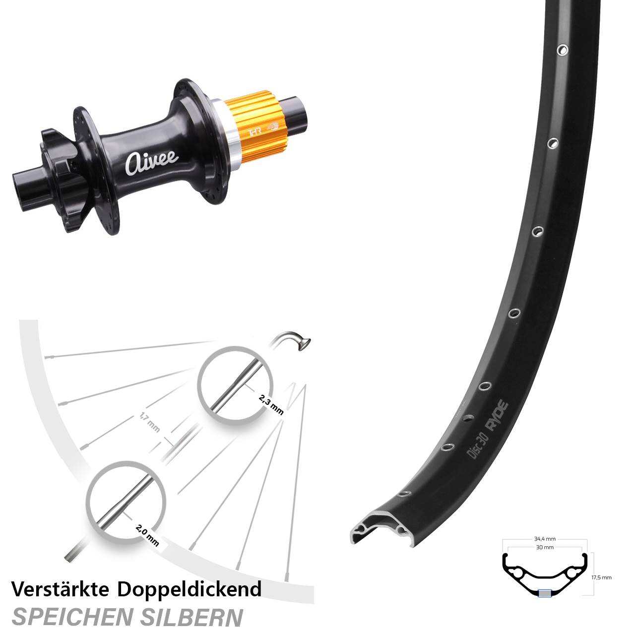 Hinterrad 29 Zoll Ryde Disc 30 Aivee Classic Micro Spline 12x148