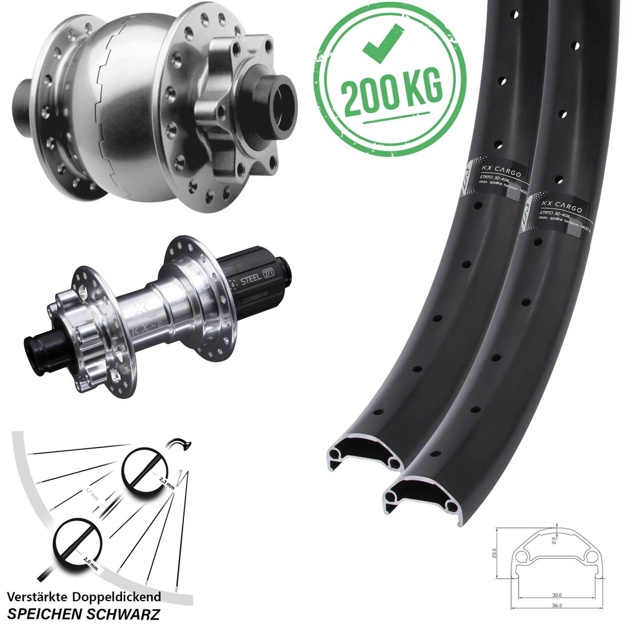 Disc Laufrad-Satz 650B KX-E Cargo verstärkt SON 28 8-12 fach 15x100 12x142
