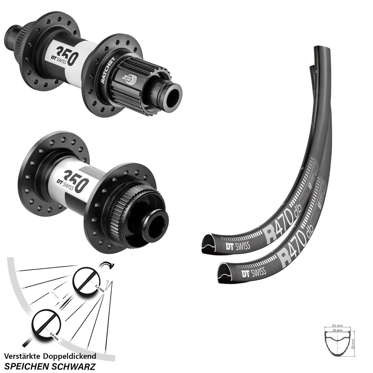 28 Zoll DT Swiss R470 350 Micro Spline Disc Laufradsatz 12x100/142