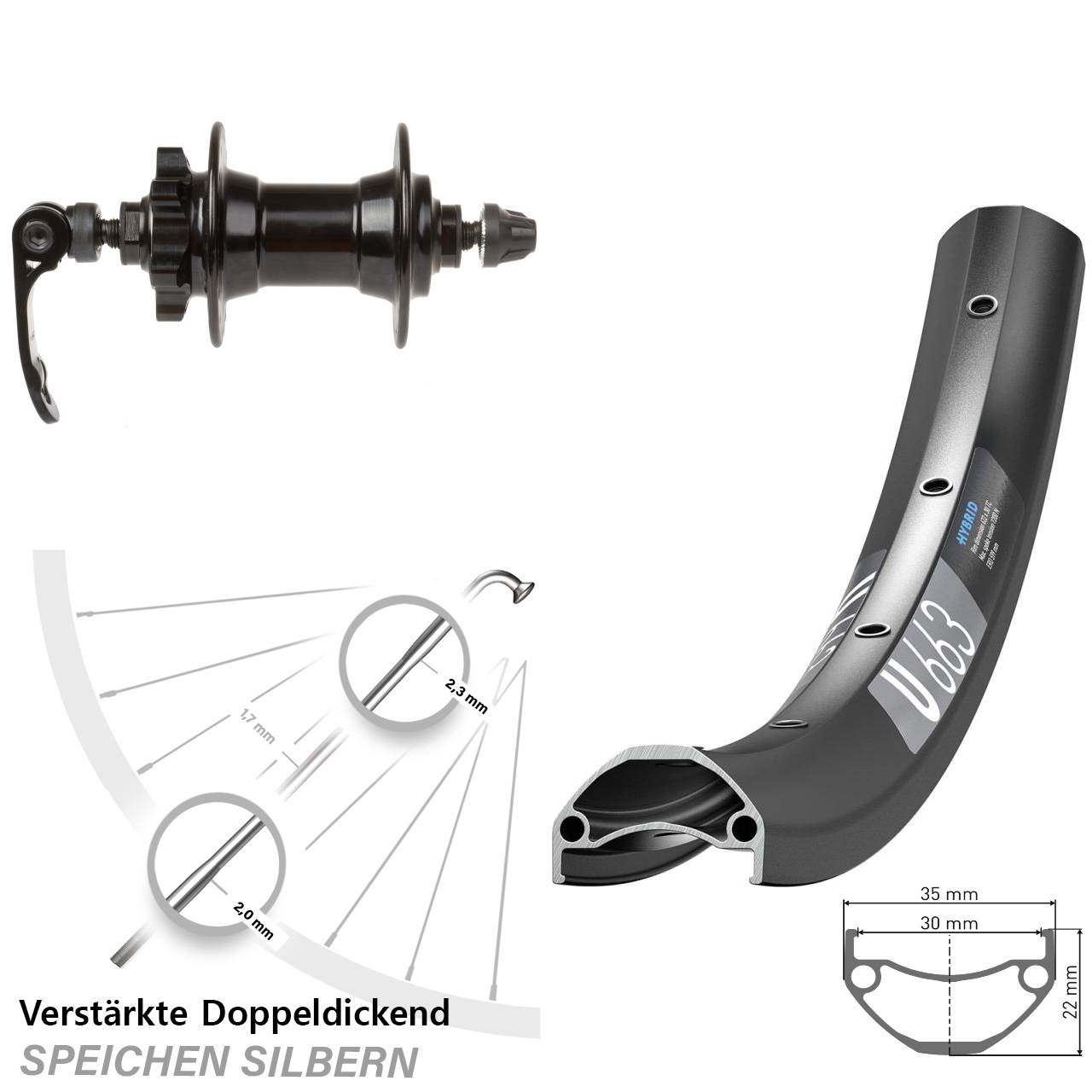 Vorderrad 6-Loch 20 Zoll DT Swiss U 663 Novatec für Schnellspanner