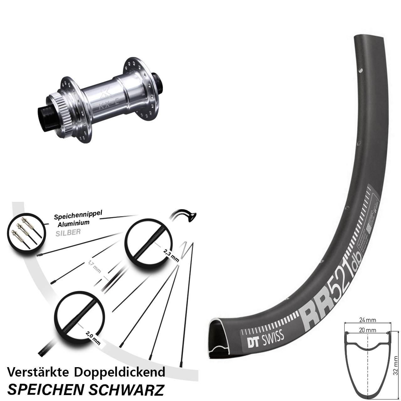 Disc Laufrad 28 Zoll DT Swiss RR521 KX-E 4 Kugellager 15x100