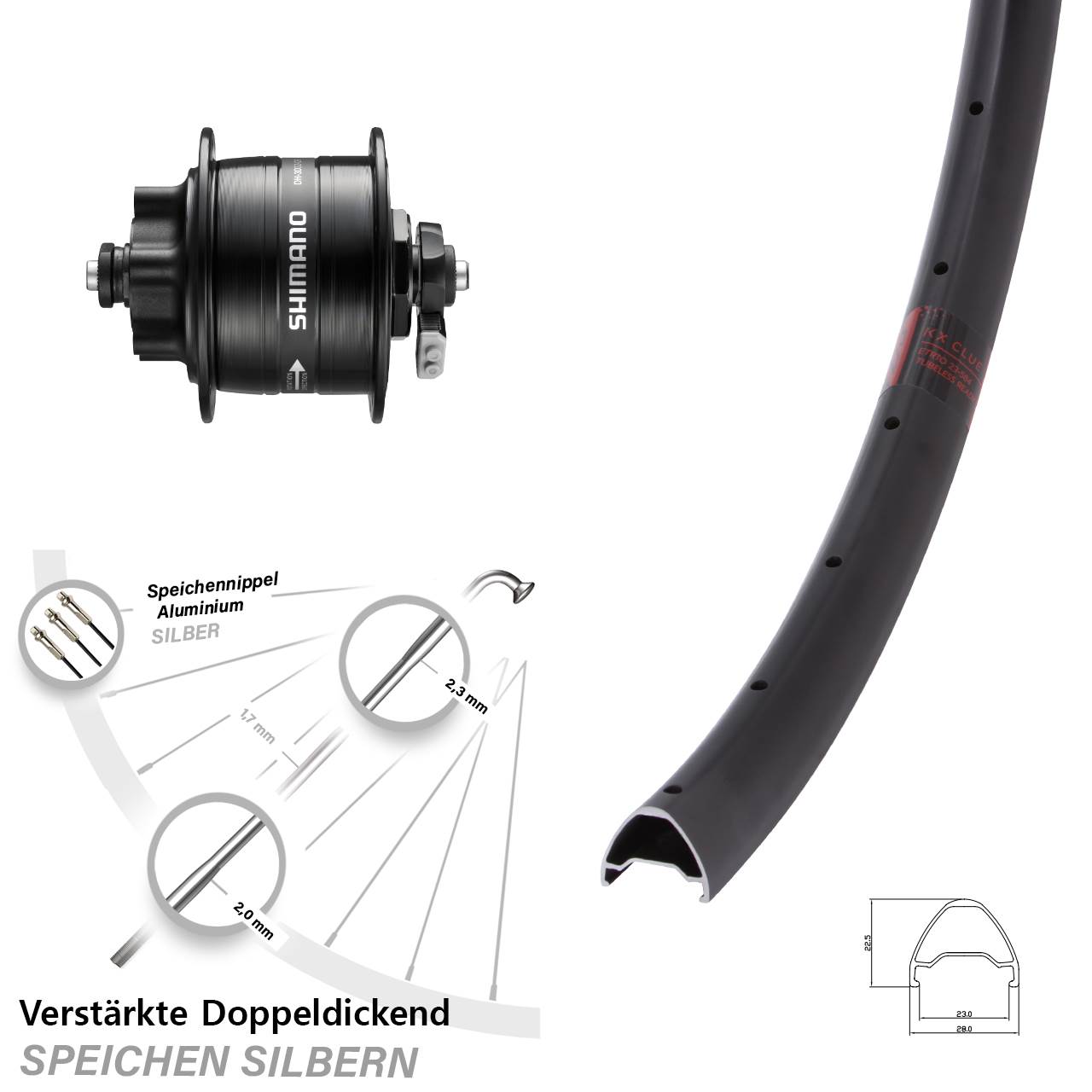 26 Zoll KX Clue Shimano DH-3D32 6-Loch Nabendynamovorderrad QR