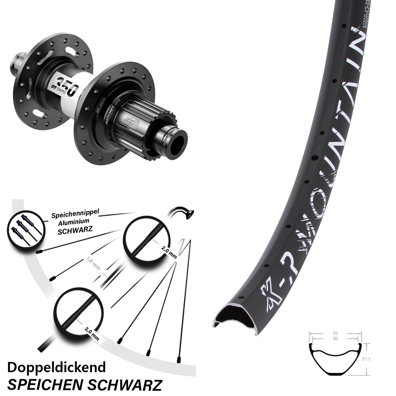 Hinterrad Centerlock 29 Zoll KX-R Mountain DT Swiss 350 DEG 72 Shimano Micro Spline 12x148