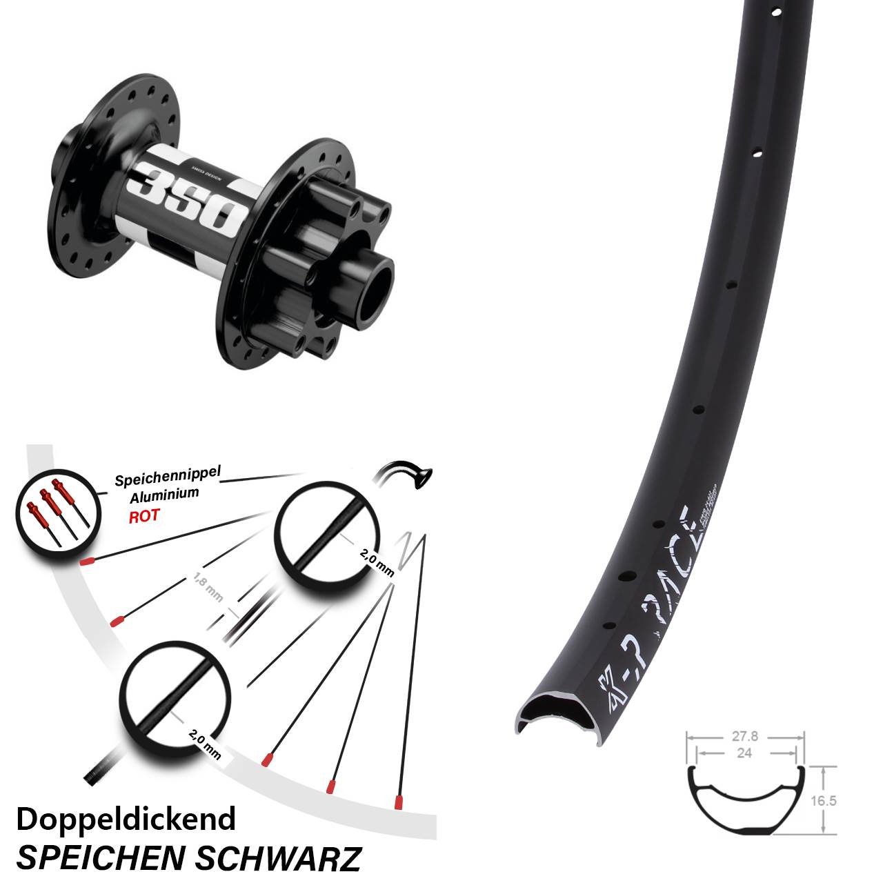 Disc Vorderrad 28-29 Zoll KX-R Race DT Swiss 350 15x110 Boost
