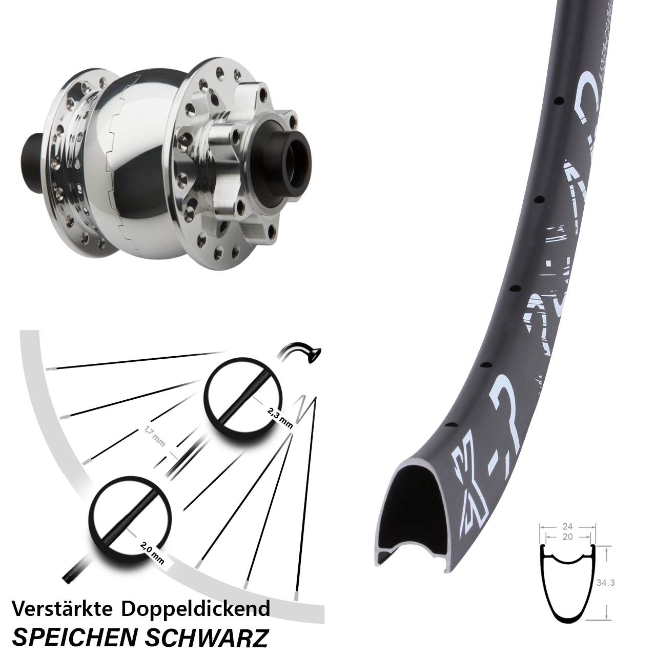 Nabendynamovorderrad 6-Loch 15x100 KX-R Road SON 28 Zoll