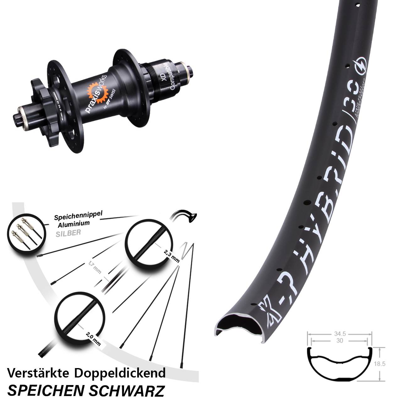 29 Zoll KX-R Hybrid 30 DT Swiss 350 6-Loch Hinterrad für Schnellspanner XD 11-12 fach