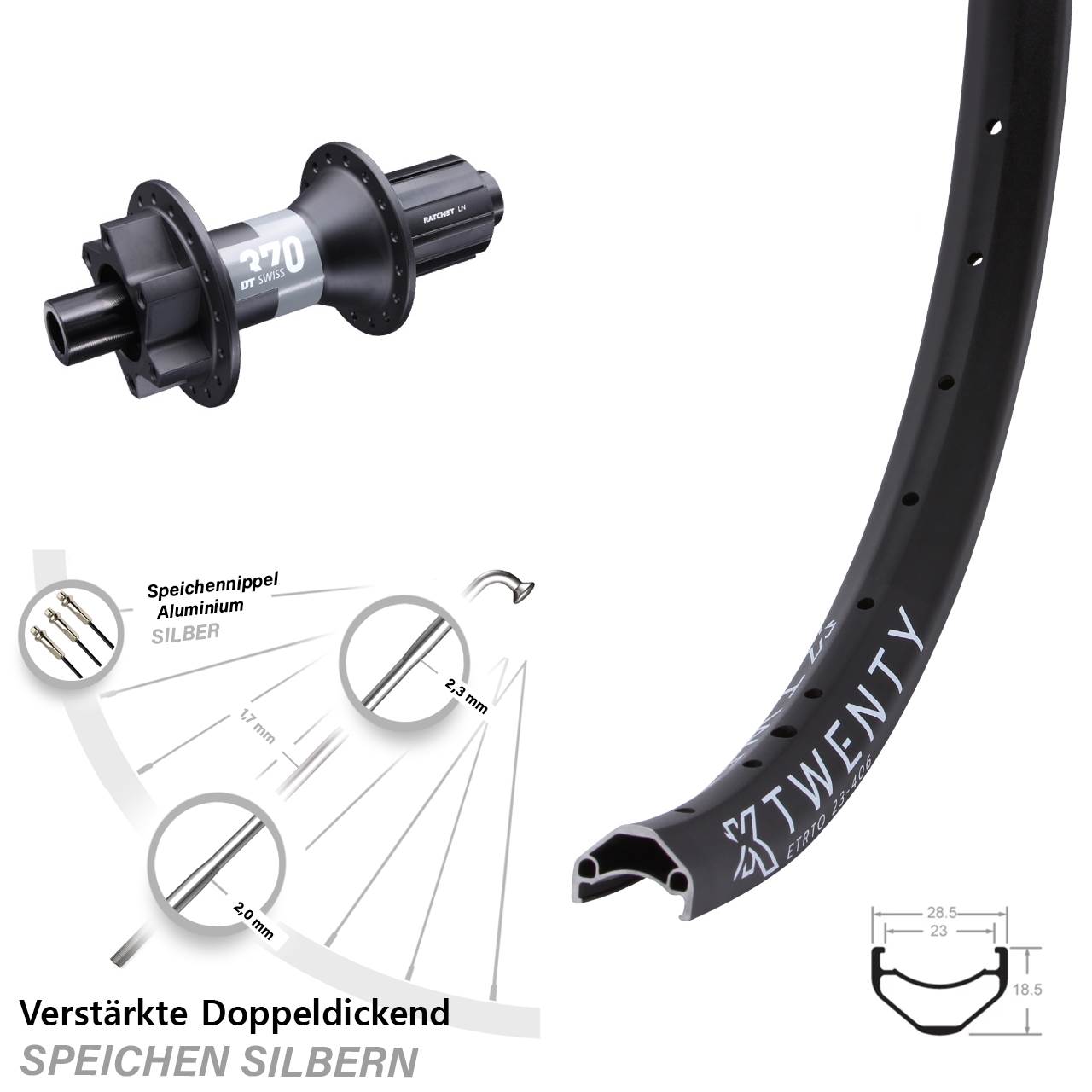 Disc Hinterrad 20 Zoll KX Twenty DT Swiss 370 8-11 fach HG 12x148 Boost
