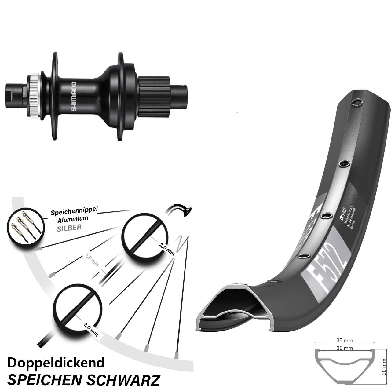29 Zoll DT Swiss F572 Shimano FH-MT510 Centerlock Hinterrad 12x142 Shimano Micro Spline