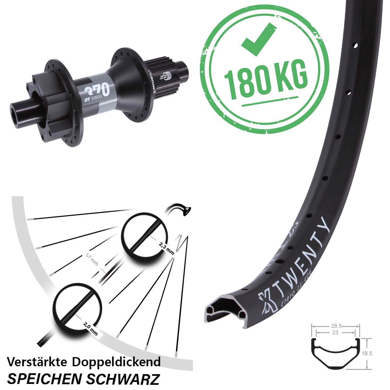 Boost Disc Laufrad 12x148 20 Zoll KX Twenty DT Swiss 370 Shimano Micro Spline