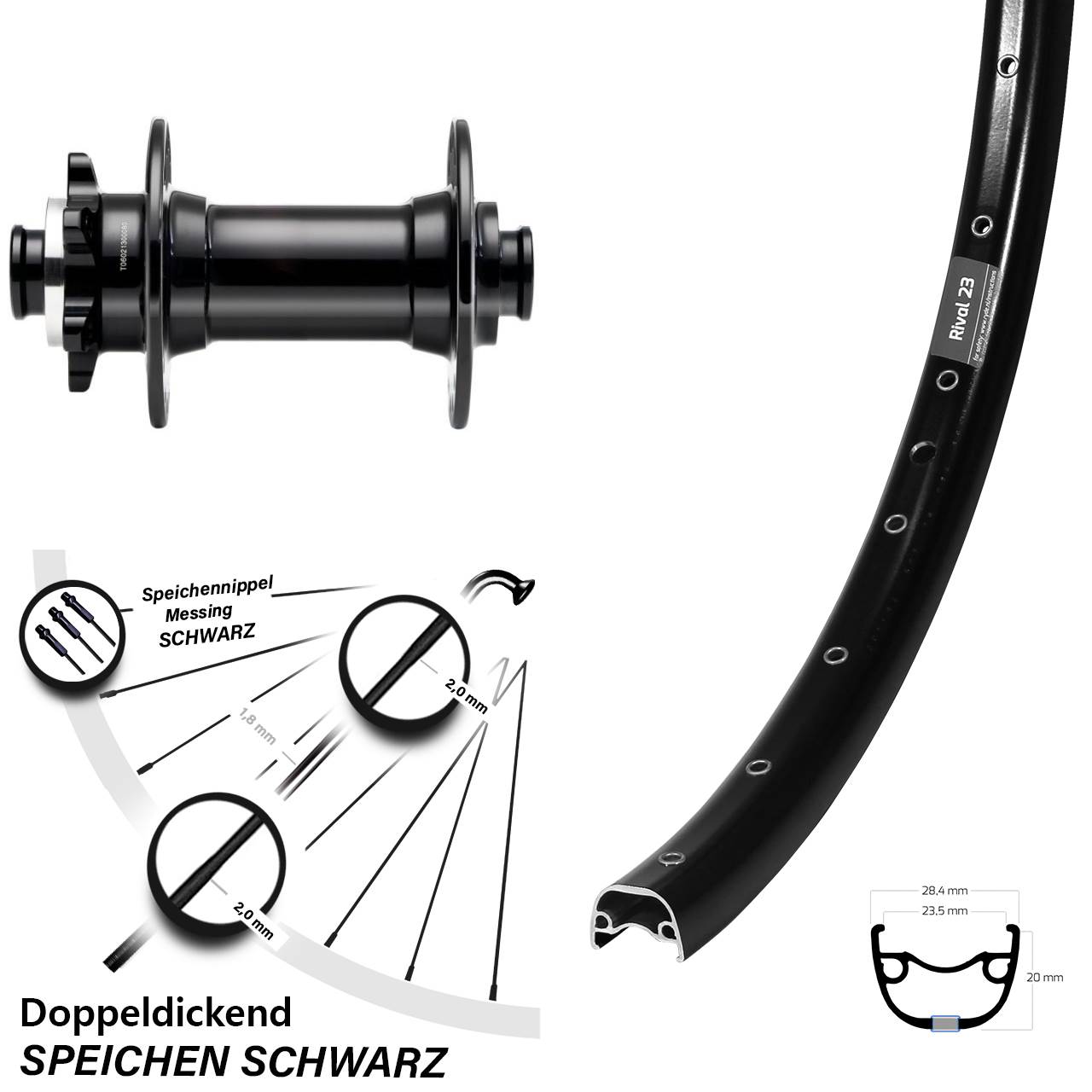 27,5 Zoll Ryde Rival 23 Novatec D341 Vorderrad 6-Loch 15x110 Boost