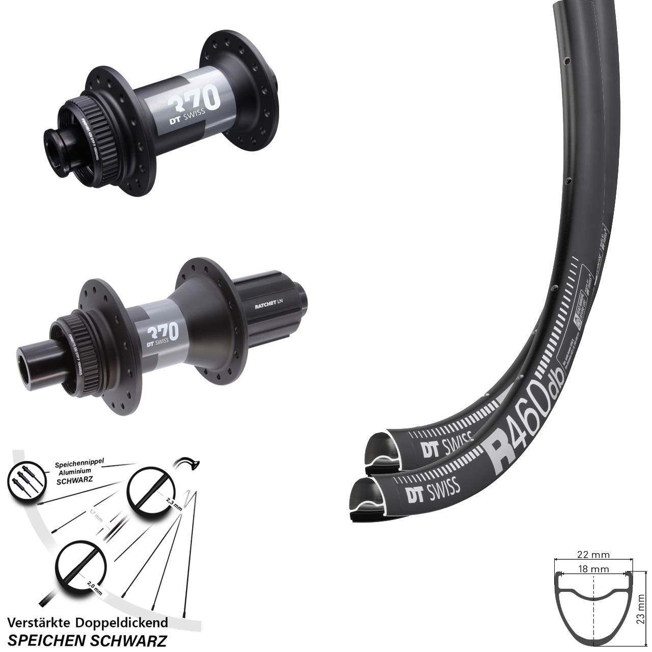 DT Swiss R 460 Disc 370 28 Zoll Centerlock Laufradsatz 12x100/142 11-12 fach HG