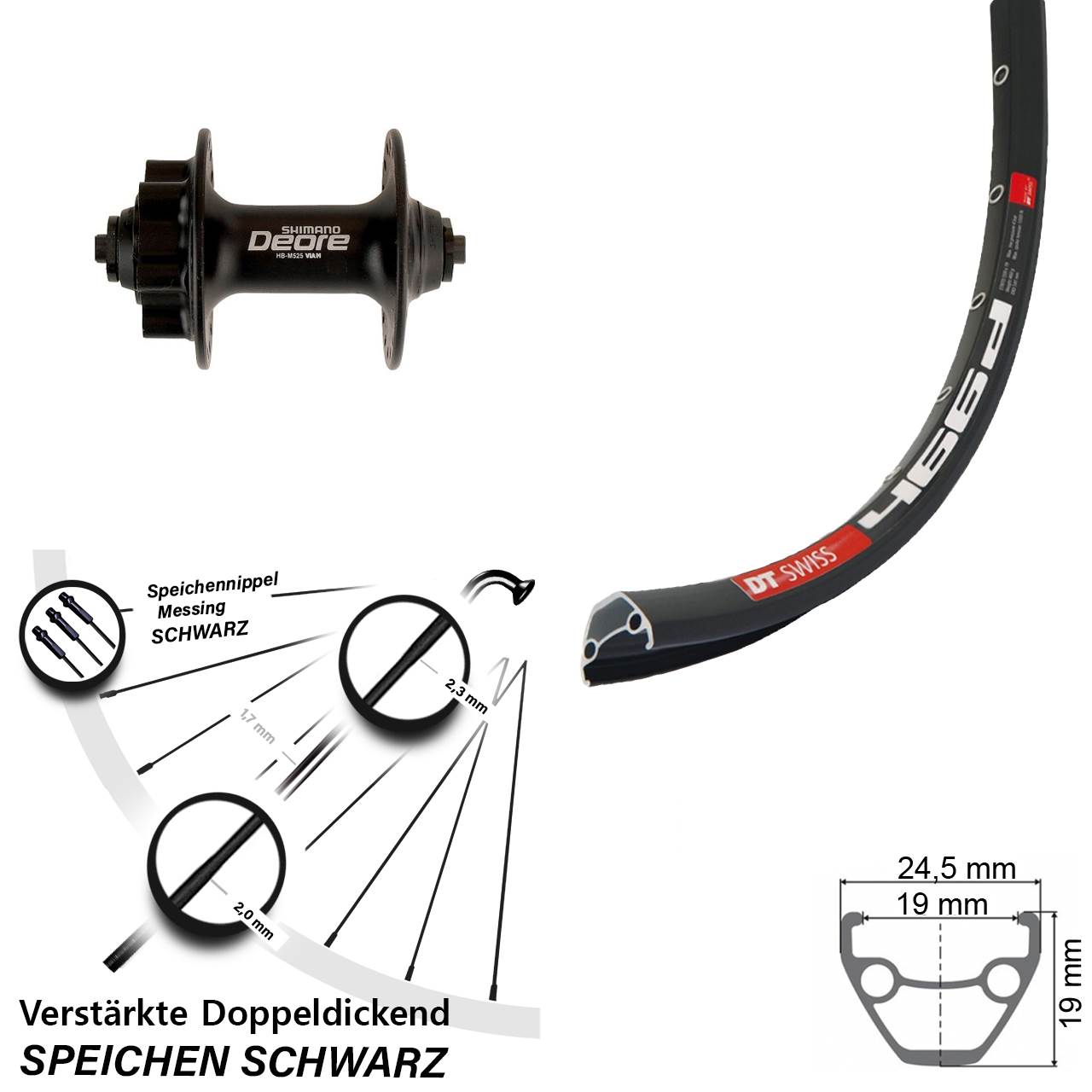 28 Zoll DT Swiss 466d Shimano Deore Disc Laufrad QR