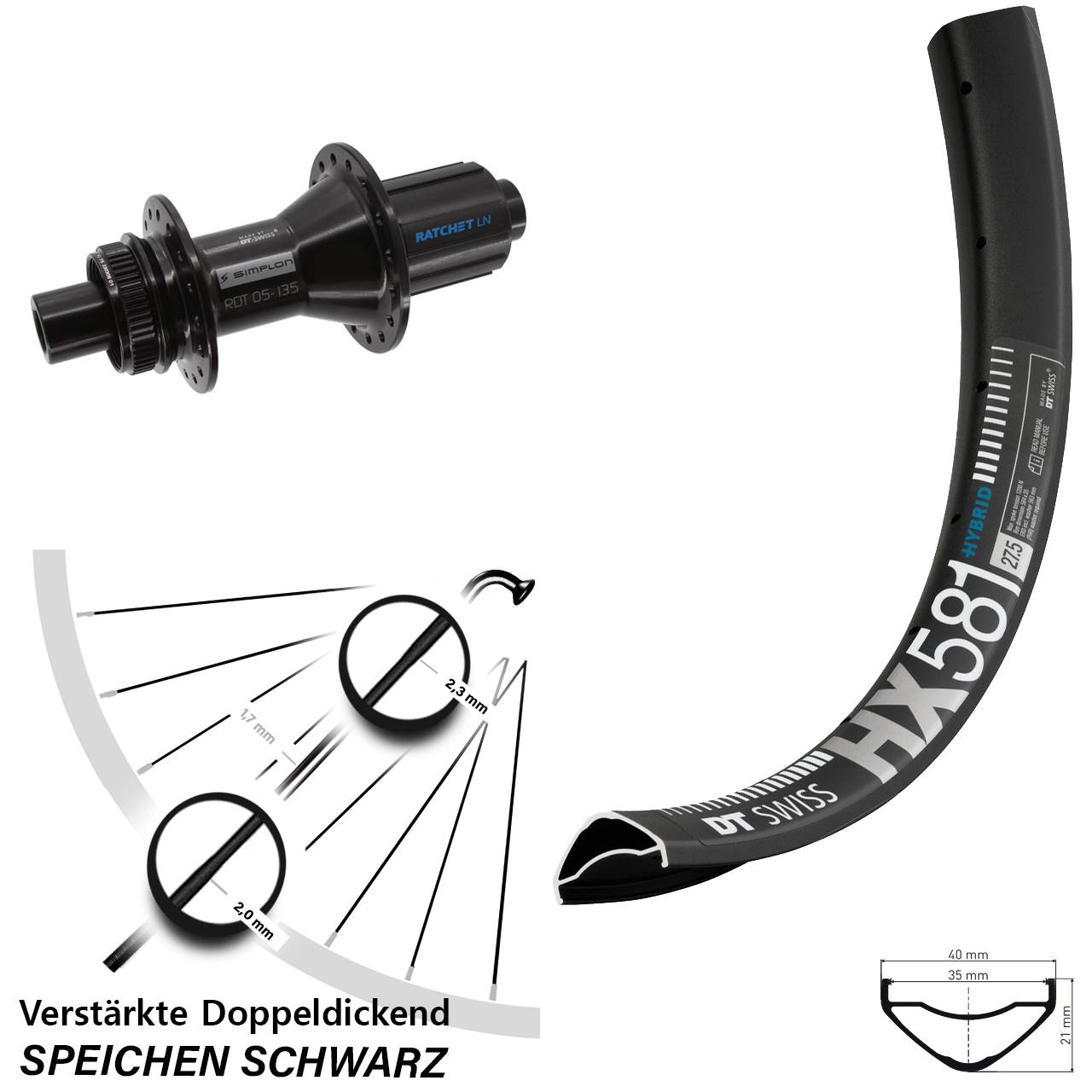 Centerlock Hinterrad 12x142 27,5 Zoll DT Swiss HX 581-370 Hybrid 8-11 fach