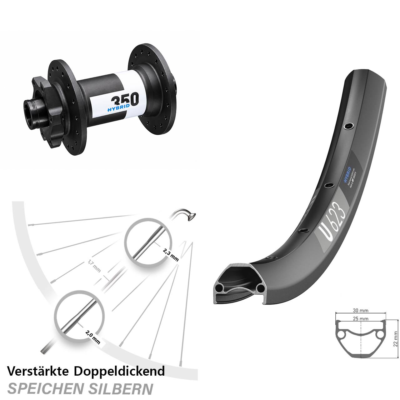 29 Zoll Vorderrad E-Bike U 623 DT Swiss 350 Hybrid Boost verstärkt