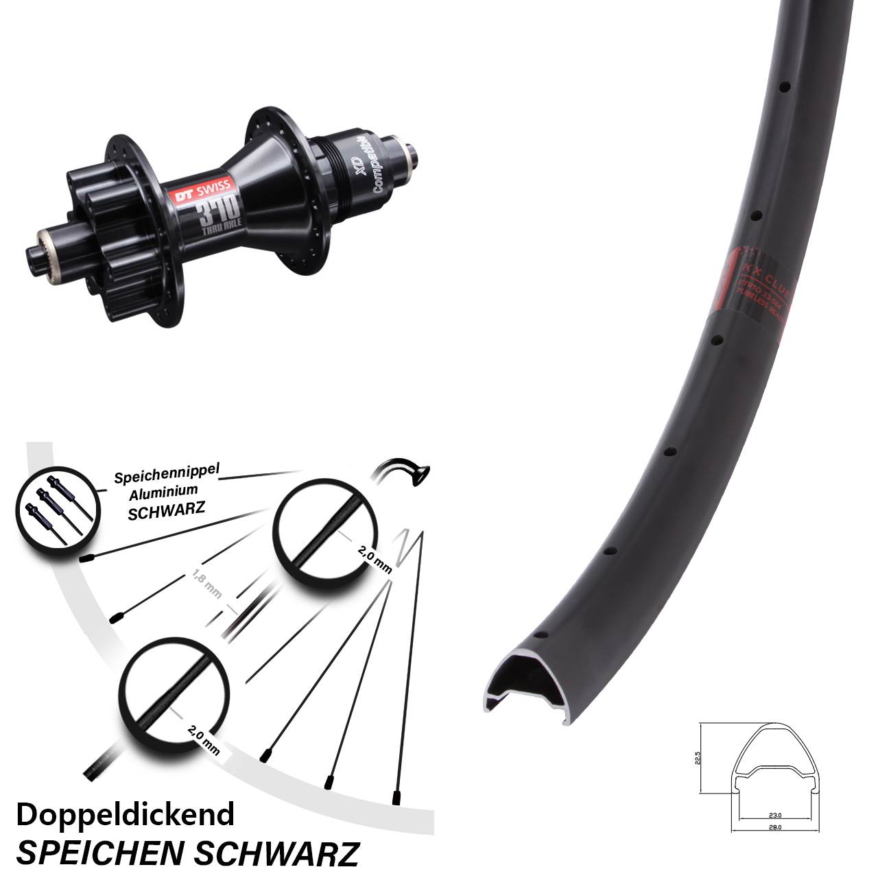 29 Zoll KX Clue DT Swiss 370 6-Loch Hinterrad für Schnellspanner XD