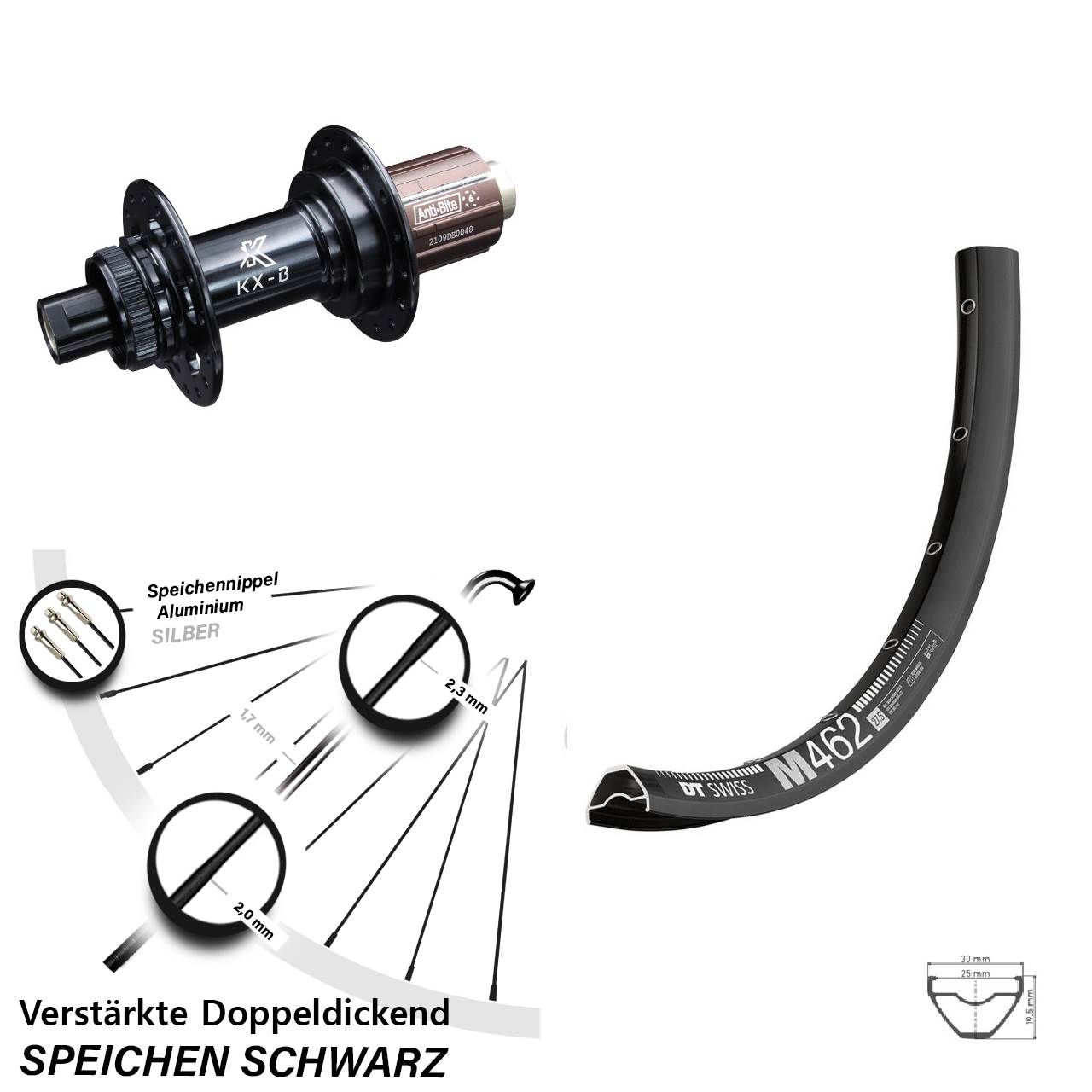 DT Swiss M462 KX-B 29 Zoll Hinterrad Centerlock 12x148 Boost 8-12 fach HG