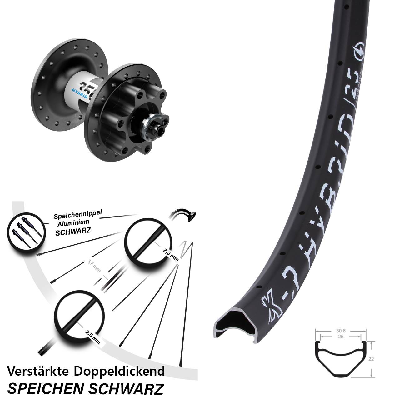 KX-R Hybrid 25 DT Swiss 350 26 Zoll Vorderrad 6-Loch für Schnellspanner