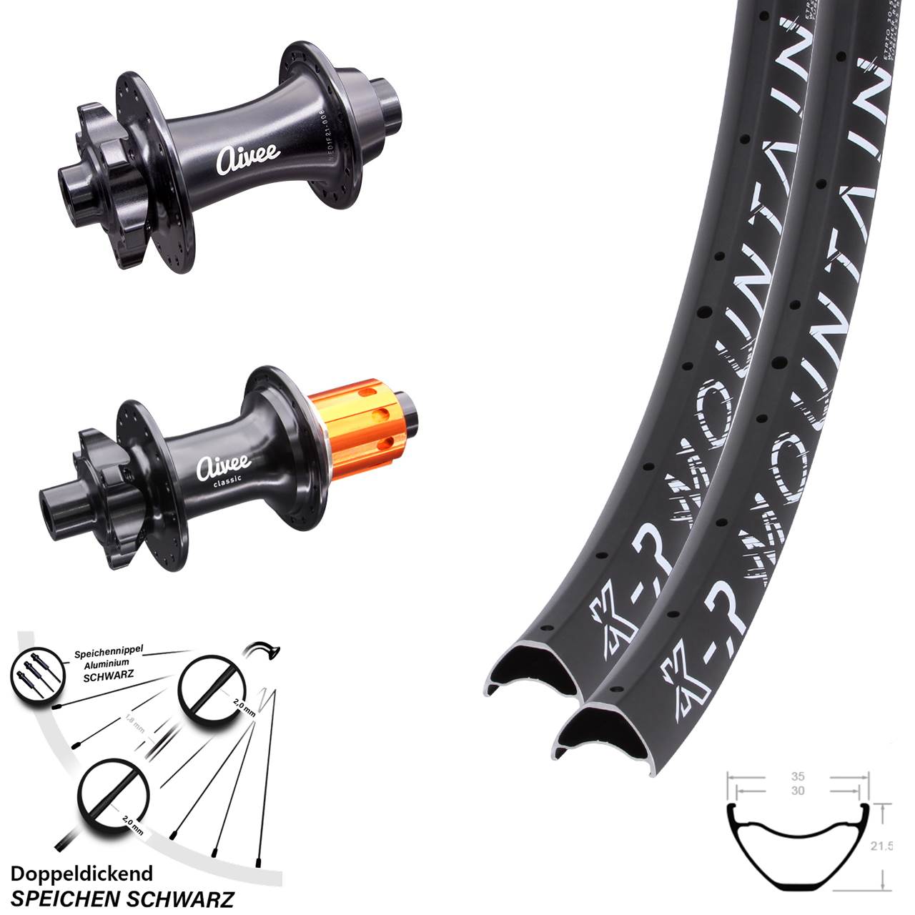 leichter MTB Laufradsatz 29 Zoll KX-R Mountain 30 Aivee Classic Boost 6-loch 8-12 fach