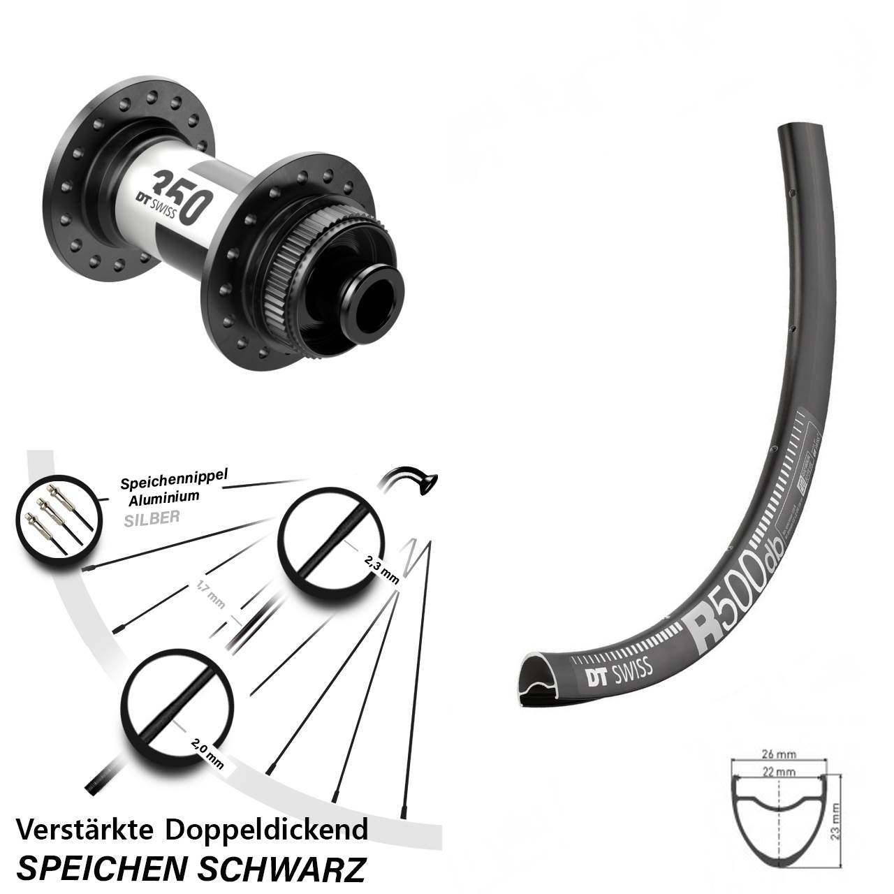 Disc Laufrad 12x100 28-29 Zoll DT Swiss R500 DT Swiss 350 Road