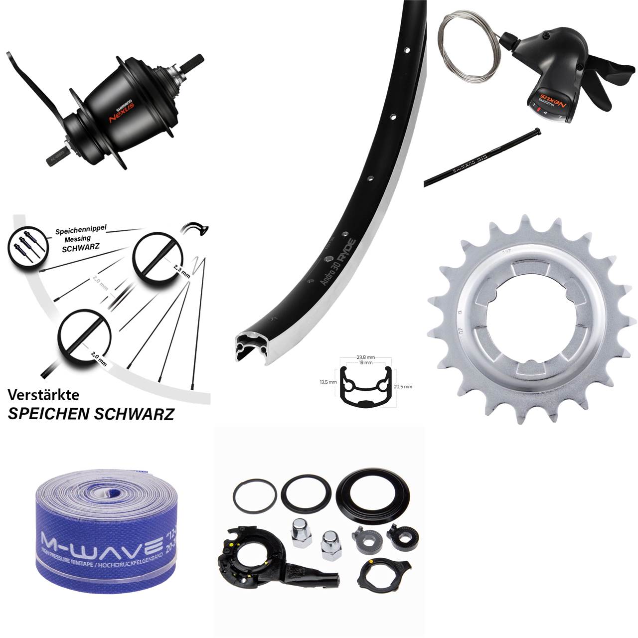 26 Zoll Hinterrad Shimano Nexus SG-C3001 7 Gang Rücktritt Ryde Andra 30 schwarz