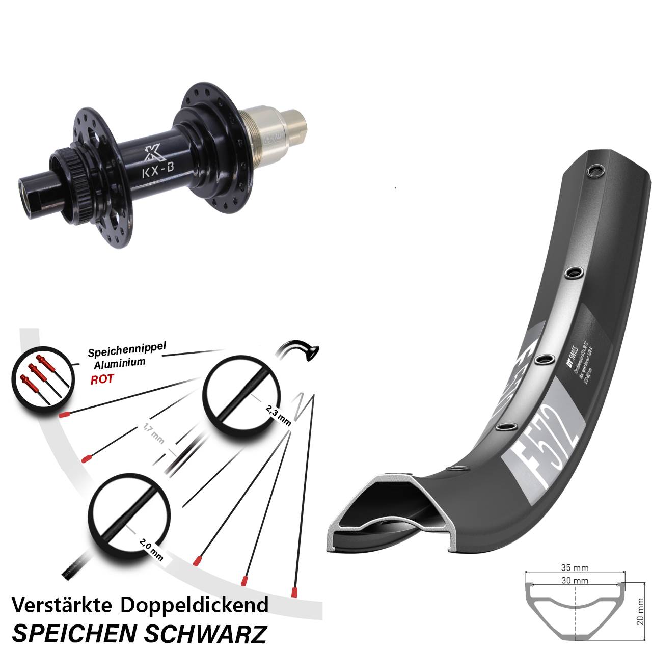 DT Swiss F572 KX-B 650B Hinterrad Centerlock 12x148 Boost XD 11-12 fach