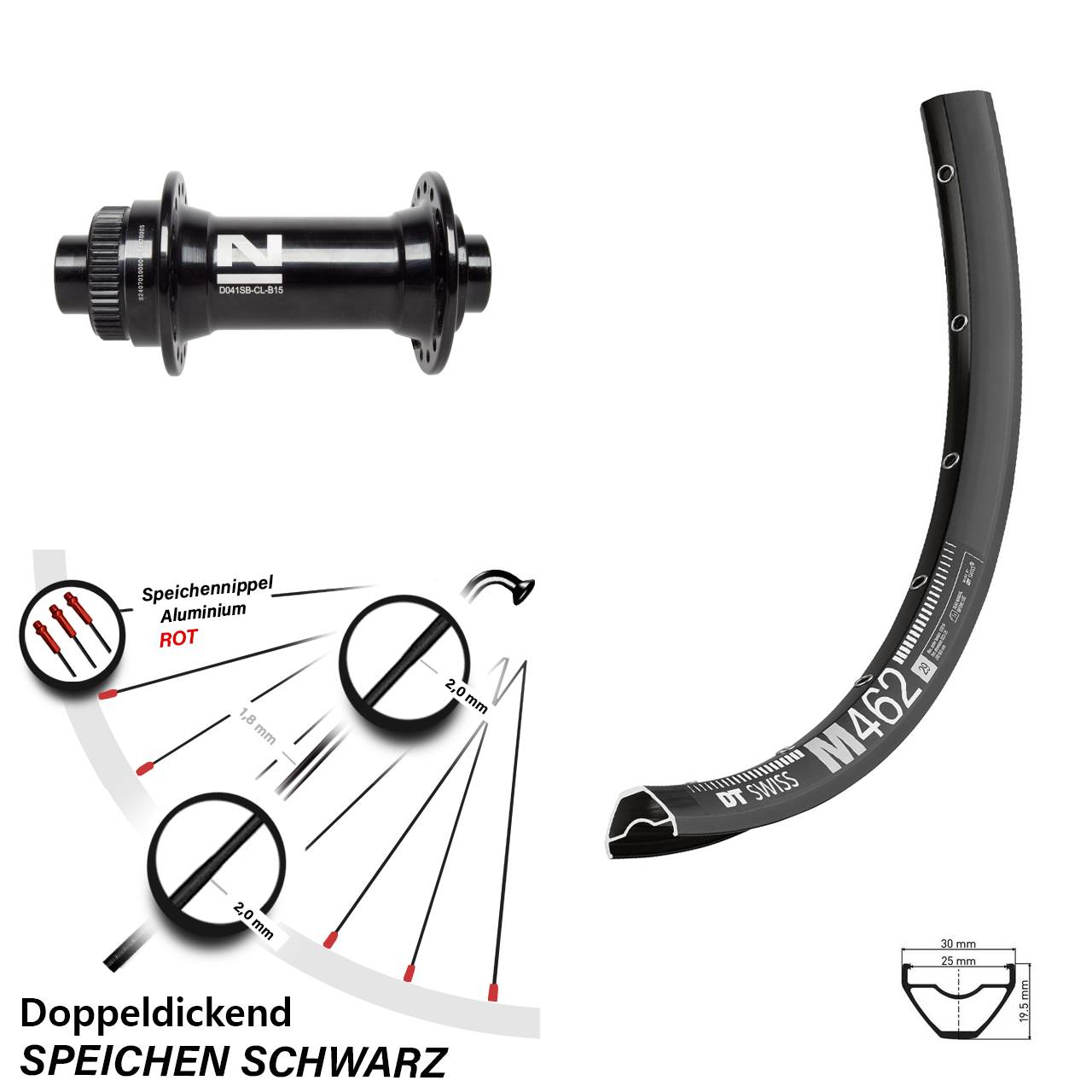27,5 Zoll DT Swiss M 462 Novatec D041 Disc Laufrad 15x110 Boost