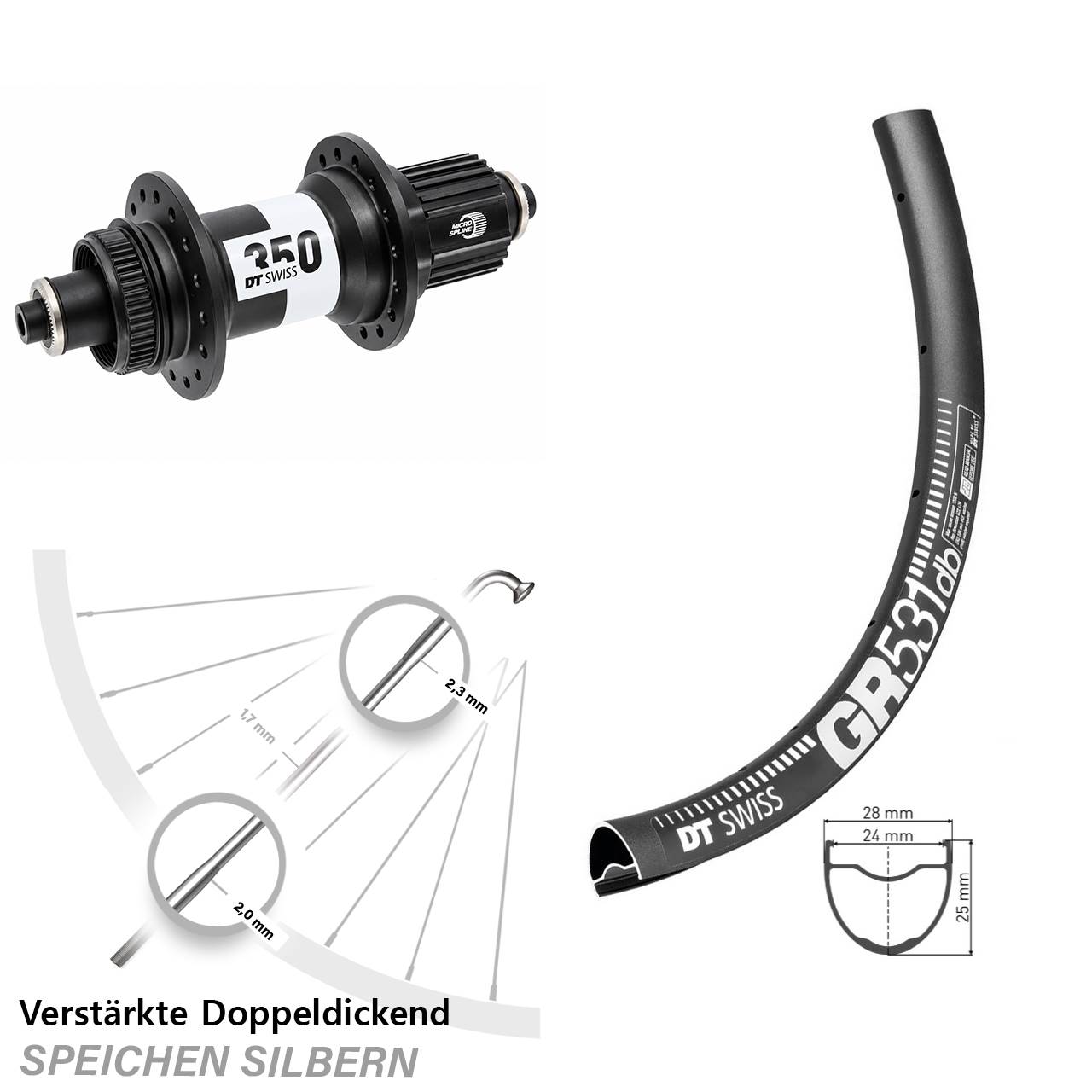 Hinterrad Centerlock QR 29 Zoll DT Swiss GR 531-350 Micro Spline